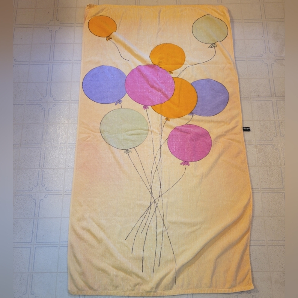 Vintage Terrimondo 100% Cotton Yellow Balloon Beach Towel  58"x31"  Colu…
